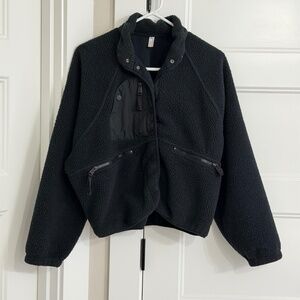 Free People FP Movement X Hatch Hit The Slopes Fleece Black Jacket Neutral Sz XS